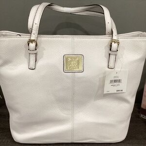 Anne Klein Lion Logo Tote Bag - Faux Leather WHITE
